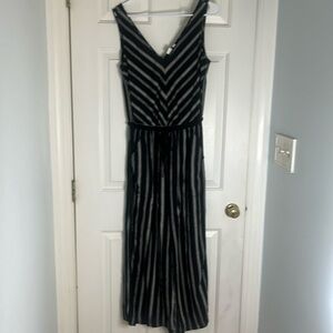 Gap Black Striped Jumpsuit Sleeveless Small Tall Drawstring Waist Viscose